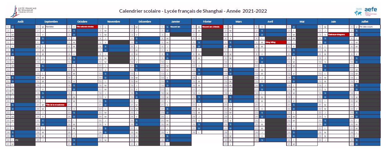 School calendars - Lycée Français de Shanghai